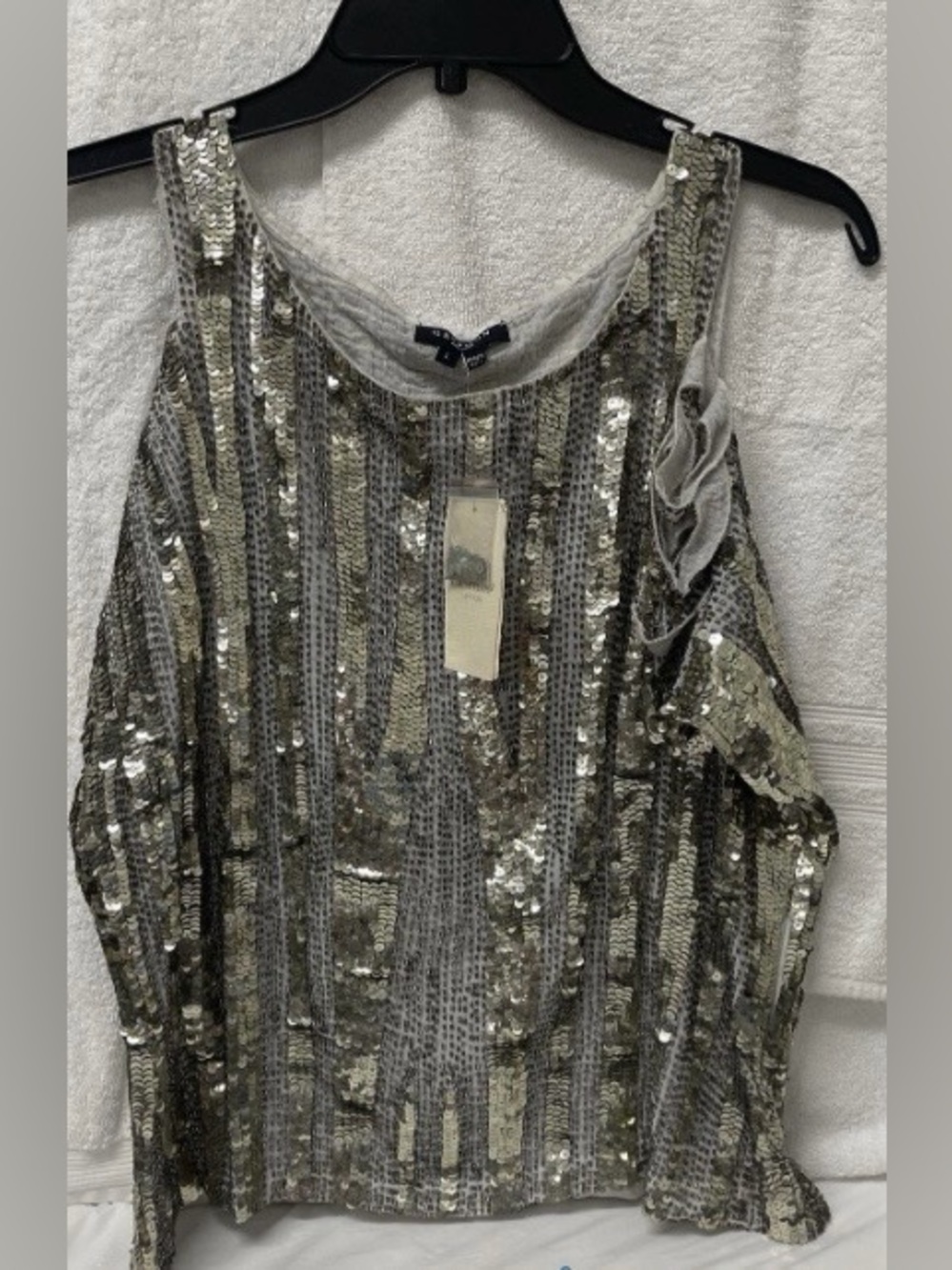 Gryphon New York silver Gold Sequin Summer blouse NWT Womens Fun going out top